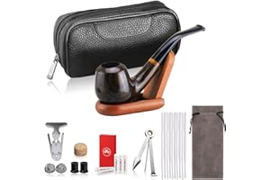 Joyoldelf Smoking Pipe, Luxury Tobacco Pipe with Leather Pipe Pouch, Windproof Tobacco Pipes for Beginner with 9mm Pipe Filter, Pipe Stand and Smoking Accessories