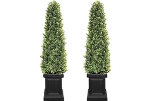 COLORSPEC 3.5ft Boxwood Outdoor Topiary Set of 2, Tall All Year Green Fake Plant Topiary Trees Artificial Outdoor Porch Trees with Sturdy Pot for Outdoor Indoor (Square)