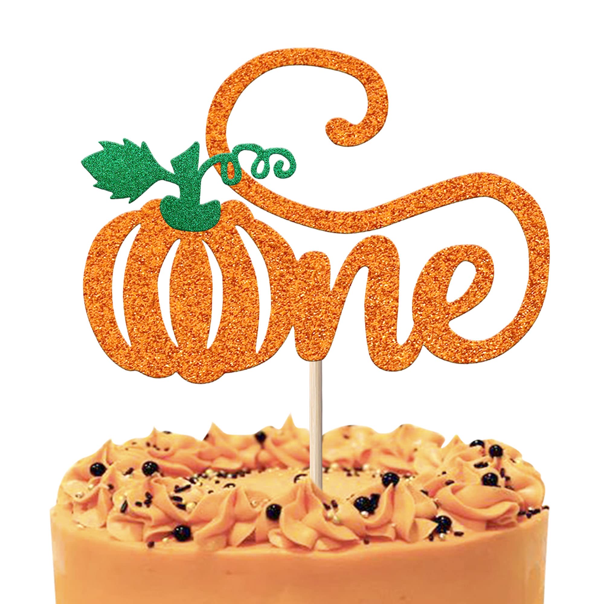 SYKYCTCY 1 Pack Pumpkin Cake Topper Glitter Fall Theme Pumpkin First Birthday Cake Pick Fall Harvest Theme Baby Shower Kids 1st Birthday Party Cupcake Decoration