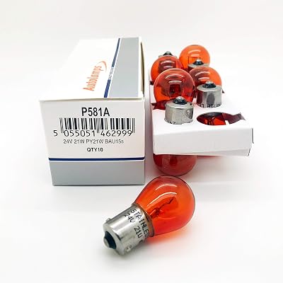 Autolamps 588 PY21W 24v 21w BAU15S Amber Indicator Bulb - Pack of 10
