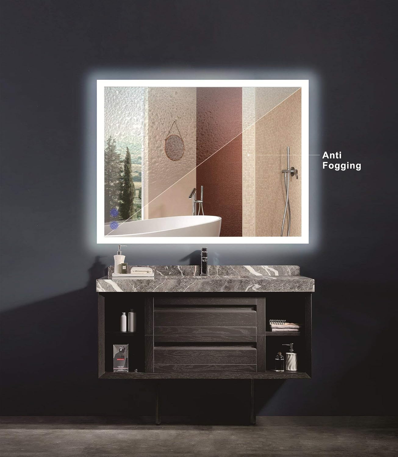 VENETIO 36 x 28 Inch LED Lighted Mirror for Bathroom Vanity Wall Mounted Frameless Makeup Mirror Backlit Design with Adjustable Daylights and Memory Touch Button, Anti-Fog and Waterproof Function: Furniture & Decor