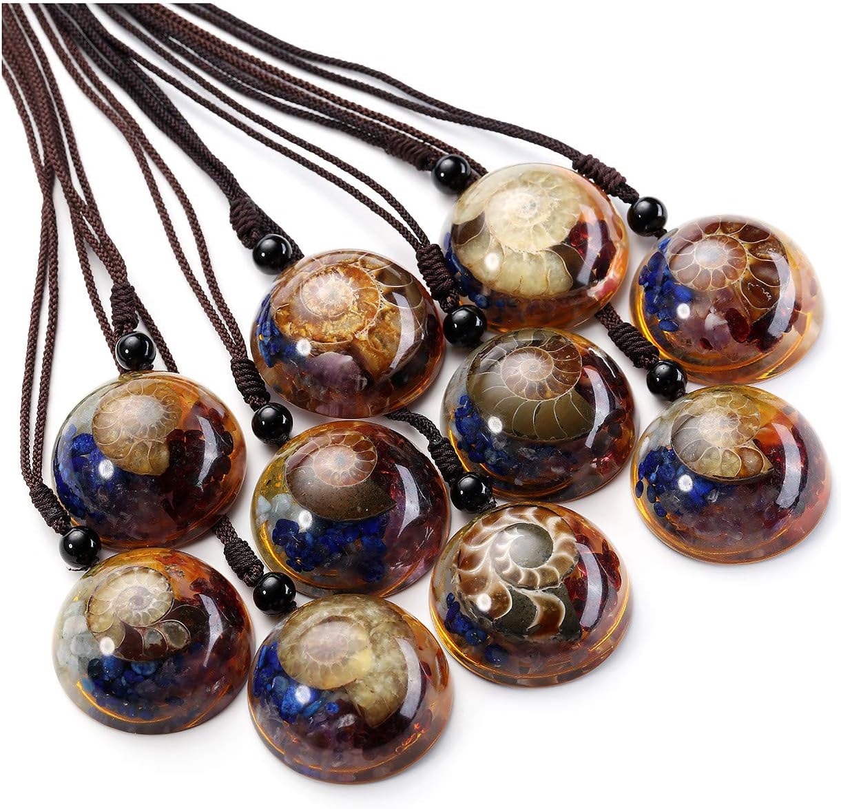 JOVIVI 7 Chakra Healing Crystal Stone Necklace Ammonite Fossil Natural Round Gemstone Spiral Protection Amulet Pendant Necklace for Women Men Jewellery - Image 5