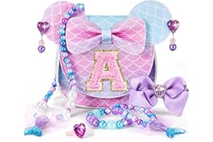 OneCocoa Toddler Purse Gifts for Girls, Little Girl Gifts Princess Dress Up Jewelry Mermaid Toys Mini Mouse Ears Birthday Gifts for Girls 3 4 5 6 7 8 Year old (A, Mermaid Purple)