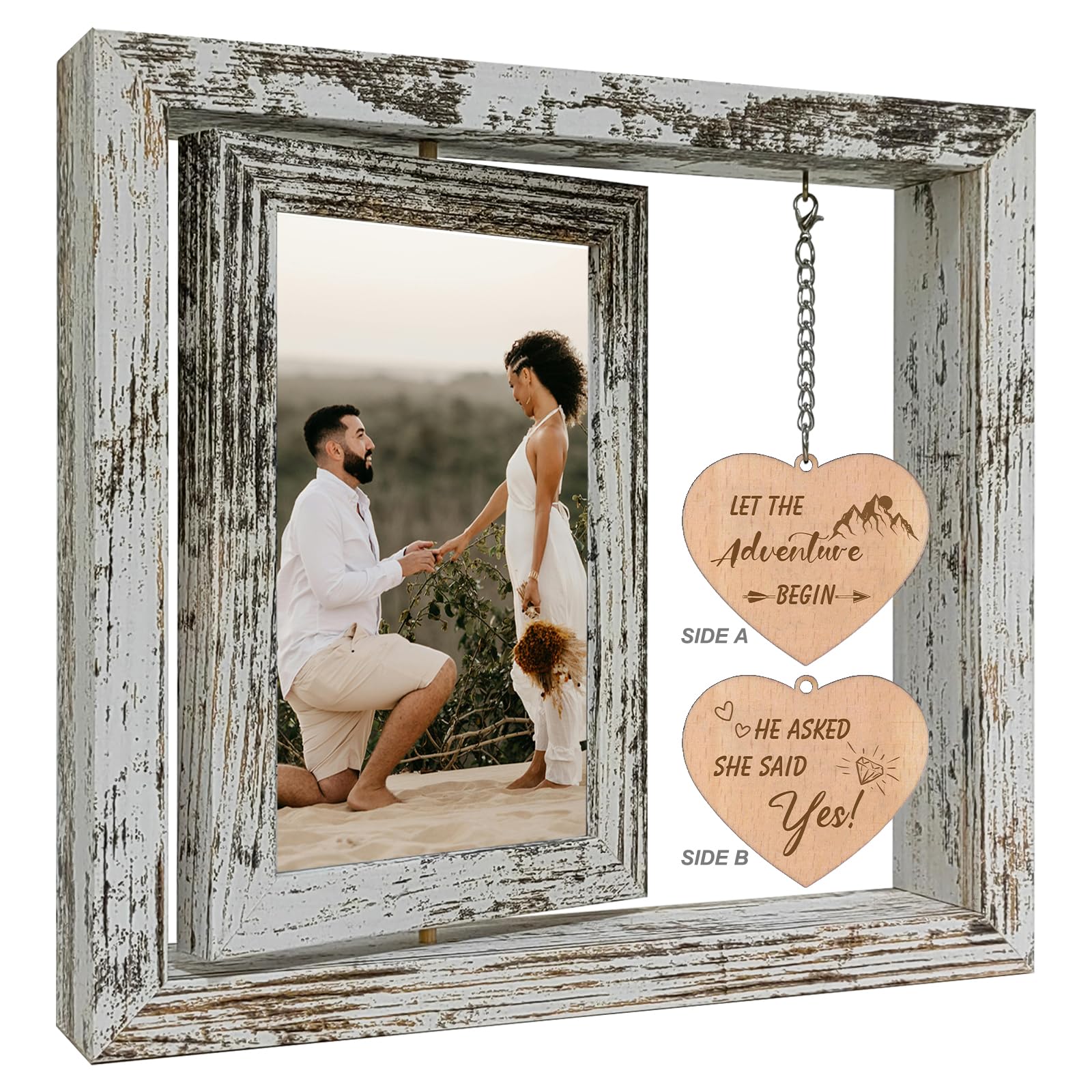 Let the Adventure Begin - He Asked She Said Yes Photo Frame Engagement Gifts for Couples Presents (Dis Two 15x10 cm)