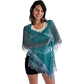 Women's lightweight Feminine Lace teardrop fringe Vintage Mesh Crochet Tassel Scarf for Women