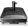 RAOKUKH DZ4733 MS Patio Umbrella Base Heavy Duty with Wheels Square Market Stand for Outdoor 4 Locks 1 Knobs 125lb Capacity, Black