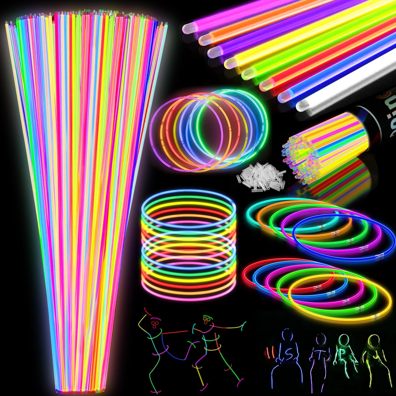 Photo 1 of 100Pcs Glow Sticks - 22 inch Glow In the Dark Sticks Party Supplies, Halloween Glow Party Pack for Kids with 9 Hours Duration, Halloween Party Favor Glow Necklace & Bracelet with 100Pcs Connectors
