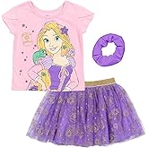 Disney Princess Moana Frozen Girls T-Shirt Tulle Mesh Skirt and Scrunchie 3 Piece Outfit Set Toddler to Big Kid