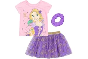 Disney Princess Moana Frozen Girls T-Shirt Tulle Mesh Skirt and Scrunchie 3 Piece Outfit Set Toddler to Big Kid