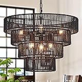 YOMECOO Black Rattan Chandelier Vintage Farmhouse