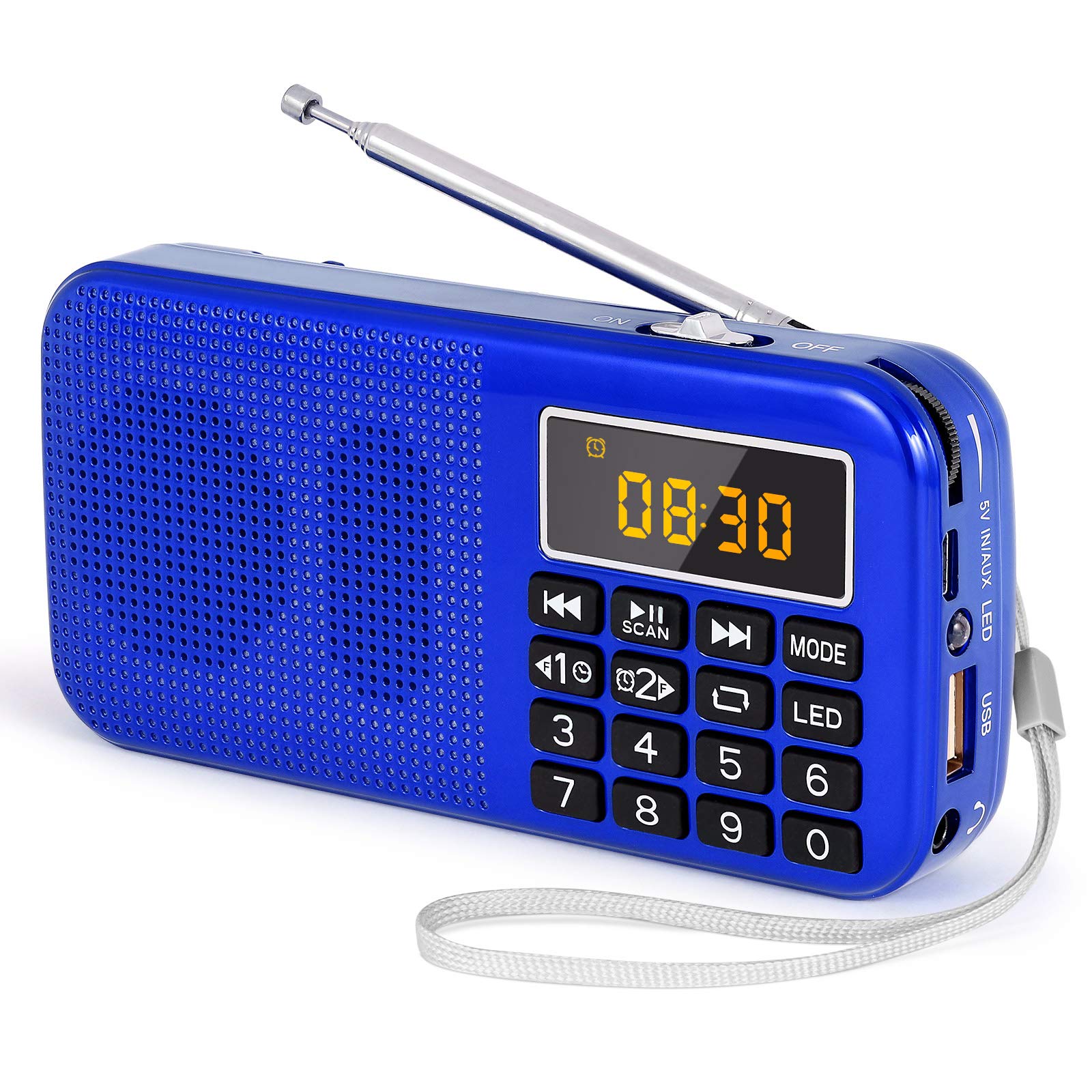 PRUNUS J-725 Rechargeable Radio Portable, FM Radios, Small Radios with 3000mAh Rechargeable Battery. Battery Operated Radio Digital support SD USB MP3 AUX Player and Emergency Flashlight. (Blue)