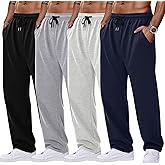 August Alley 4 Pack Men's Sweatpants Open Bottom with Pockets Drawstring Athletic Lounge Joggers Baggy Workout Pants