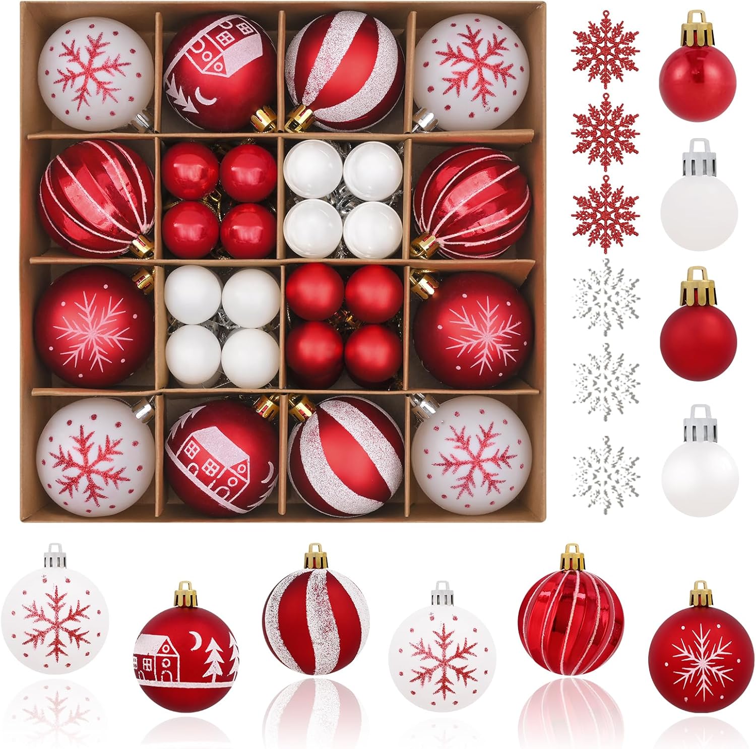Ornaments - 50Pcs Christmas Tree Ornaments - 2.36''/60mm Christmas Ball Ornaments Set for Xmas Tree Holiday Party Wedding Home Decorations (Red & White)