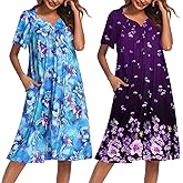 Ekouaer 2 Pack House Dresses for Women with Pockets Short Sleeve Moo Moos Floral Print Mumu Dresses