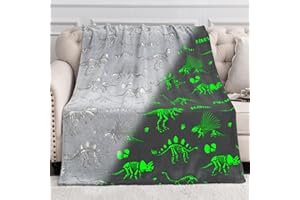 JEKENO Dinosaur Gifts Toys for Kids Boys - Dino Glow in The Dark Blanket Christmas Birthday Valentines Easter Presents for Age 2 3 4 5 6 7 8 9 10 11 Years Old Teen Girls Toddler Children Throw Gray 50"x60"