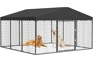 Halmuz 10×10×6 FT Large Outdoor Dog Kennel,Heavy Duty Dog Cage with Double Locks,Outdoor Dog Kennel with UV-Resistant Waterproof Roof Cover for Outside