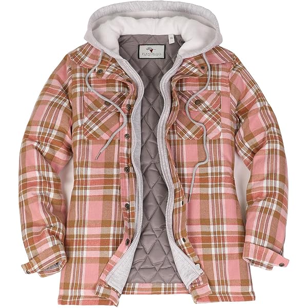 ThCreasa Women's Plaid Flannel Hooded Jacket – Full Sherpa Lined, Zip-Up Shacket With Hand Pockets
