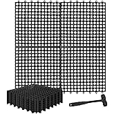 Interlocking Floor Tiles 12x12 Inch, 12 Pack Soft PVC Non-Slip Drainage Tiles with Holes for Bathroom, Pool Deck, Gym, Garage, Kitchen & Wet Areas, Easy Splicing Anti-Fatigue Mat, Black (12 Pack)