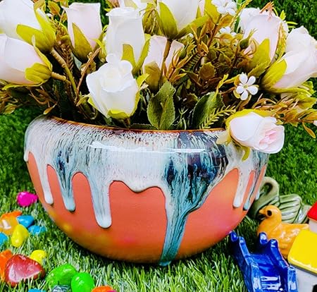 Niyara Peach Color Flow Look Cream Ceramic Pots Planters for Indoor Plants,Succulent,Outdoor,Balcony,Home,Garden,Office Size D x H -Large 8.5 inches by 4.5 inches (Color :-Peach)