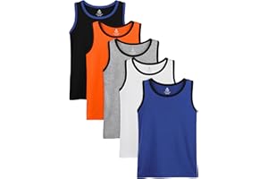 Poroka 5 Pack Boys' Tank Undershirt Sleeveless Tank Tops Assorted Colors Round Neck Cotton Tank Tops