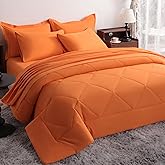 NTBAY Queen Comforter Set with Sheets, 7 Pieces Soft and Breathable Queen Bedding Set, Bed in a Bag, Down Alternative Comforter Set Solid Color All Season, Queen Bedding Set, Orange