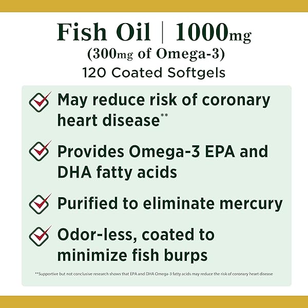 NATURE’S BOUNTY FISH OIL 1000 MG, ODORLESS, 120 COATED SOFTGELS