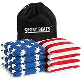 SPORT BEATS Cornhole Bags Set of 8 - Regulation 6"x6" 14-16 oz | Double-Stitched Canvas Corn Hole Bean Bags for Backyard, Tailgate &amp; Outdoor Toss Games with Carry Bag
