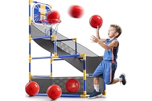 KIZONLY Arcade Basketball Game Indoor, Kids Ajustable Basketball Hoop, Outdoor Carnival Sports Play Toy with 4 Balls and Air Pump, Educational Birthday Gift for Boys Girls 3 4 5 6 7 8 Year Old (Blue)