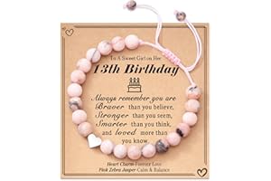 FYUKISS 8-13 Year Old Birthday Gifts for Girl, Adjustable Pink Zebra Natural Stone Bracelet for Daughter Granddaughter Girls,