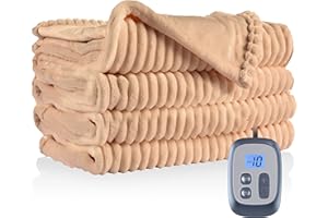 DUODUO Electric Heated Blanket 72"x84" Full Size with 10 Heating Levels and 12 Hours Auto-Off Large Oversized Heating Blanket with Soft Plush Fabric for Bedding - Light Brown