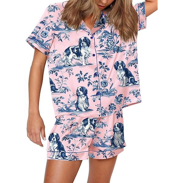 SHESHOW Satin Pajama Set for Women Animals Print Short Sleeve