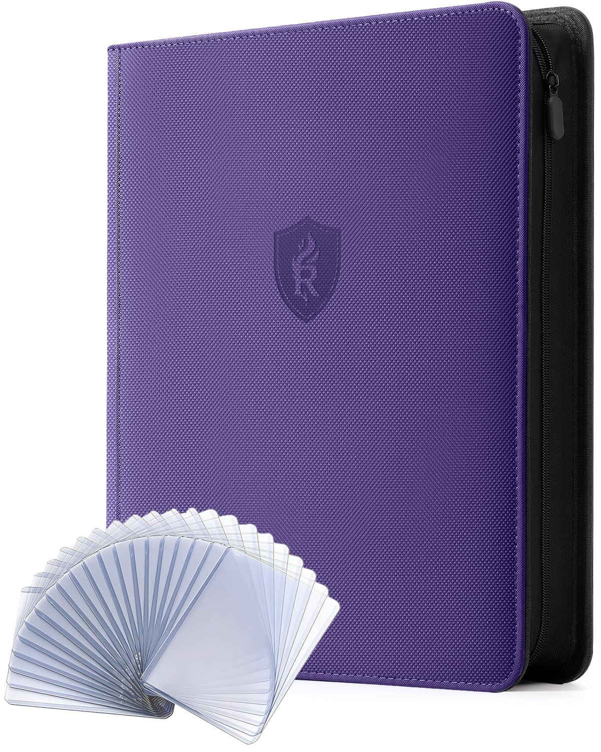 Photo 1 of 9 Pocket Toploader Binder with Zipper – Holds 288 Top Loaders – Premium Double-Sided Card Album for Trading Cards, TCG, MTG, Sports Cards (Purple)