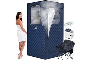 ouluu Large Portable Sauna Box, 3L Steamer Portable Steam Sauna for Home, Personal Sauna with Big Sauna Chair, Remote Control, Foot Massager, 3.2’ x 3.2’ x 6.0’, Navy Blue, 1200W