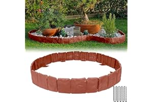 MSISILY Garden Edging Border NO DIG, with Landscape Edging Anchoring Spikes, Black Stone Effect Plastic Lawn Edging Fencing, Interlocking Yard Lawn Edging for Flower Bed | 16 Ft | 20Pcs | Orange |