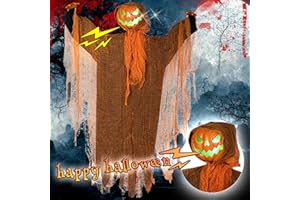 OKKIDY Halloween Decorations 43" Hanging Ghost Pumpkin Man Grim Reaper- Scary Prop for Haunted House & Party with Creepy Voice Bendable Arms & Glowing Eyes Indoor/Outdoor Decoration