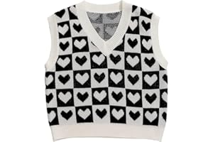 Floerns Women's Cute Heart Print V Neck Sleeveless Sweater Vest Knit Top