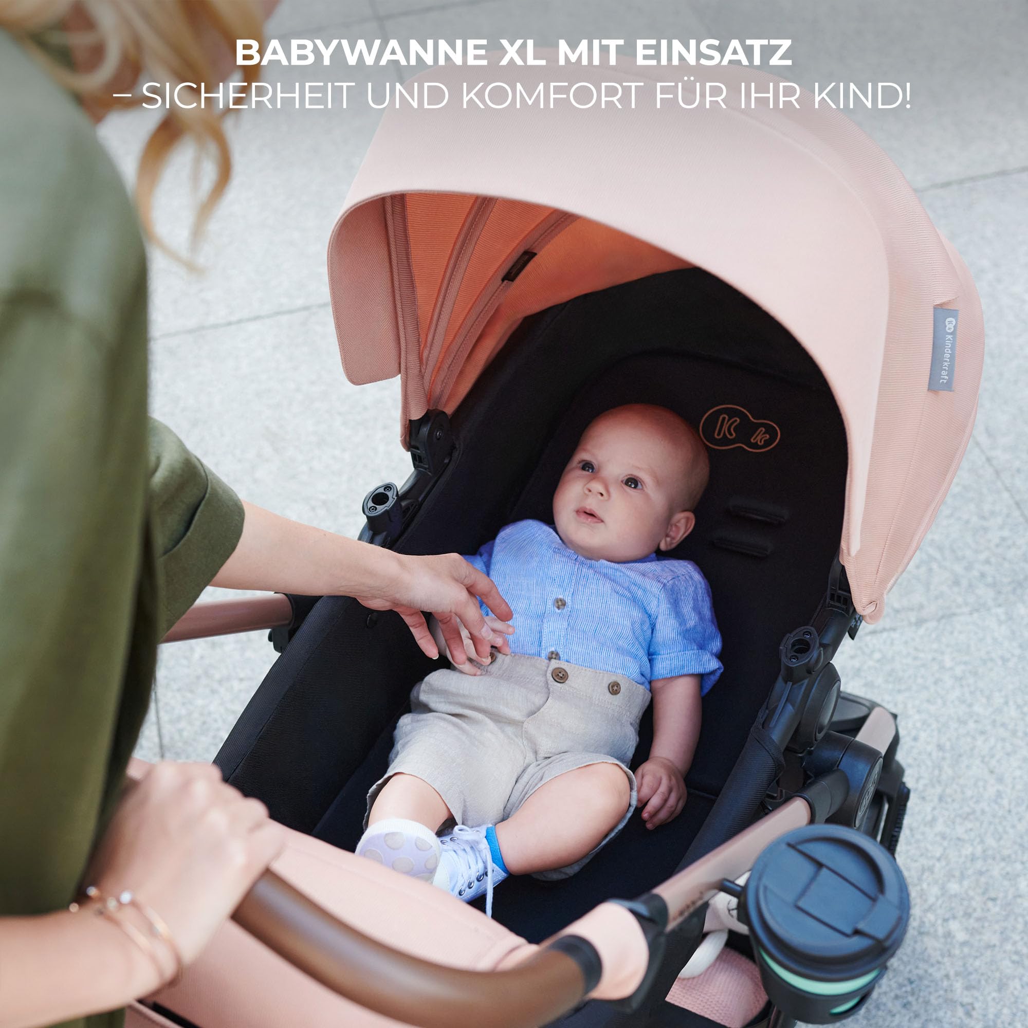 Kinderkraft MOOV 2 Kinderwagen 3 in 1 Kinderwagenset bis 22 kg mit Kindersitz I-SIZE 40-75 cm, Buggy Funktion, Liegeposition verstellbar, Große ausziehbare Verdeck, Eva-Schaum-Räder, Beige 7