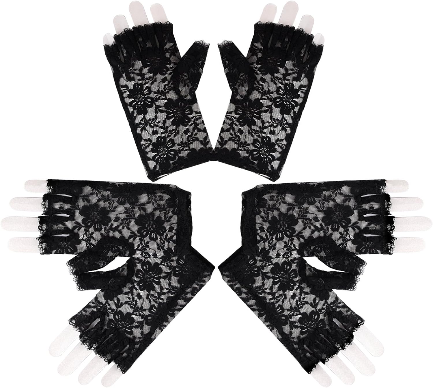 BBTO 3 Pairs 80s Lace Fingerless Gloves Costume Gloves for Christmas Accessory (Black): Clothing