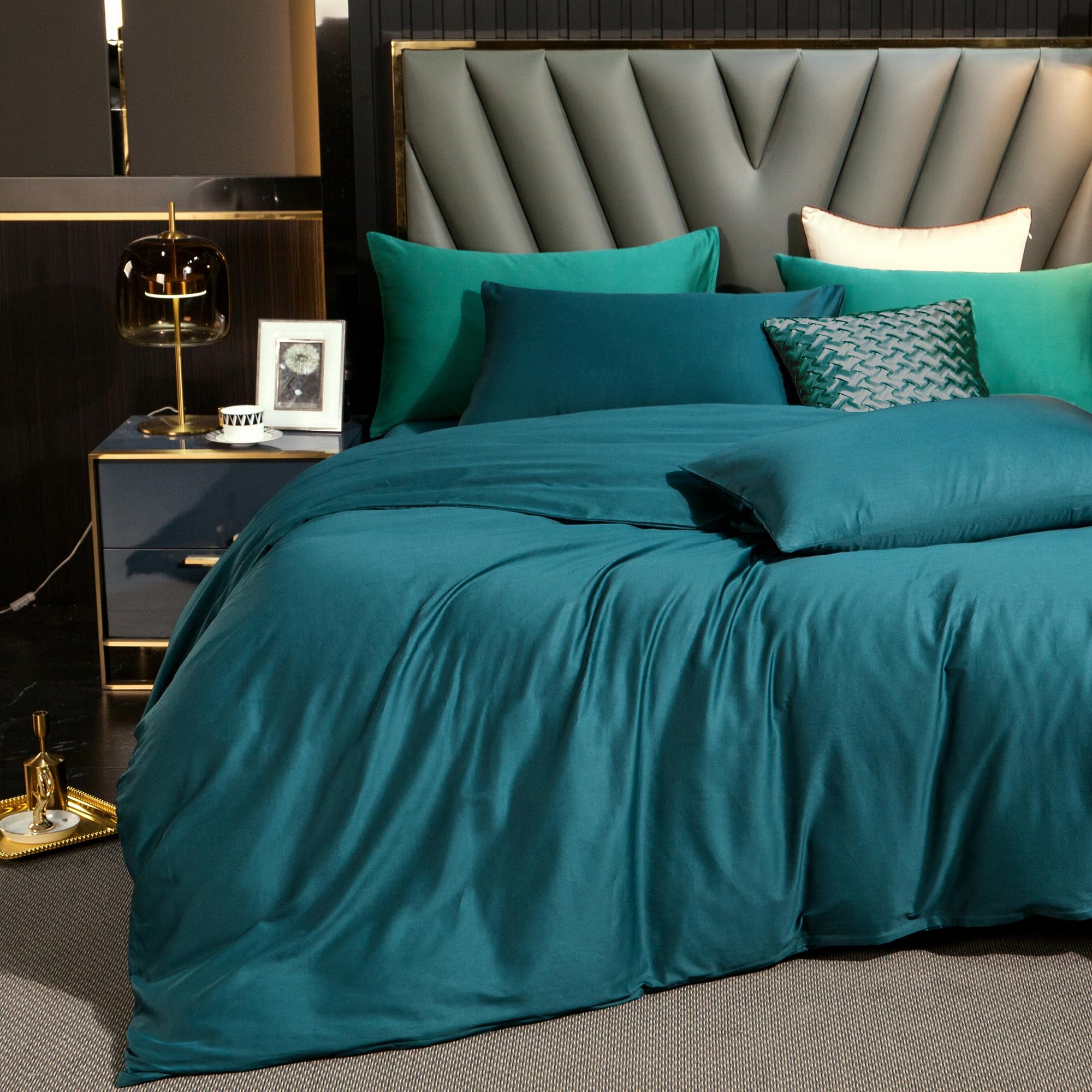 Photo 1 of MooMee Duvet Cover Set 100% Extra Long Staple Cotton 600 Thread Count Silky Sateen Smooth Luxury Soft Breathable Durable Hotel Quality Bedding, 3 Pieces (Teal Green, King 104"x90")