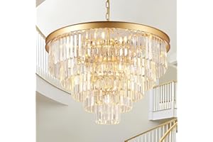 A AXILIXI Large Crystal Chandeliers 30’’ Modern Gold Round Chandeliers for High Ceiling K9 5-Tier Large Ceiling Chandelier Light Fixtures Luxury Chandelier for Staircase Foyer Living Room