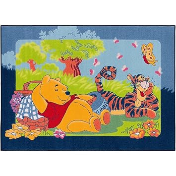 BilligerLuxus Teppich Winnie Pooh Picknick 95x133cm blau grün