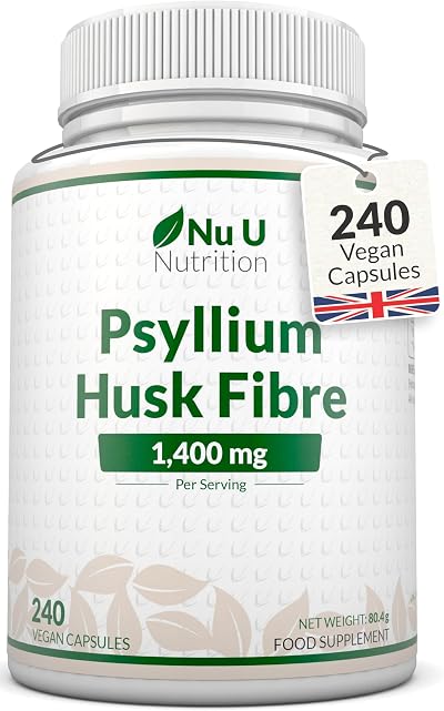 Nu U Nutrition Psyllium Husk Capsule 1400mg Vegan 240 cap UK Made