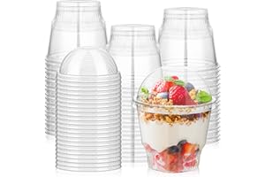 100 Pcs 12 oz Clear Plastic Dessert Cups with Dome Lids No Hole, Disposable Plastic Yogurt Parfait Cup, Crystal PET Fruits Cu