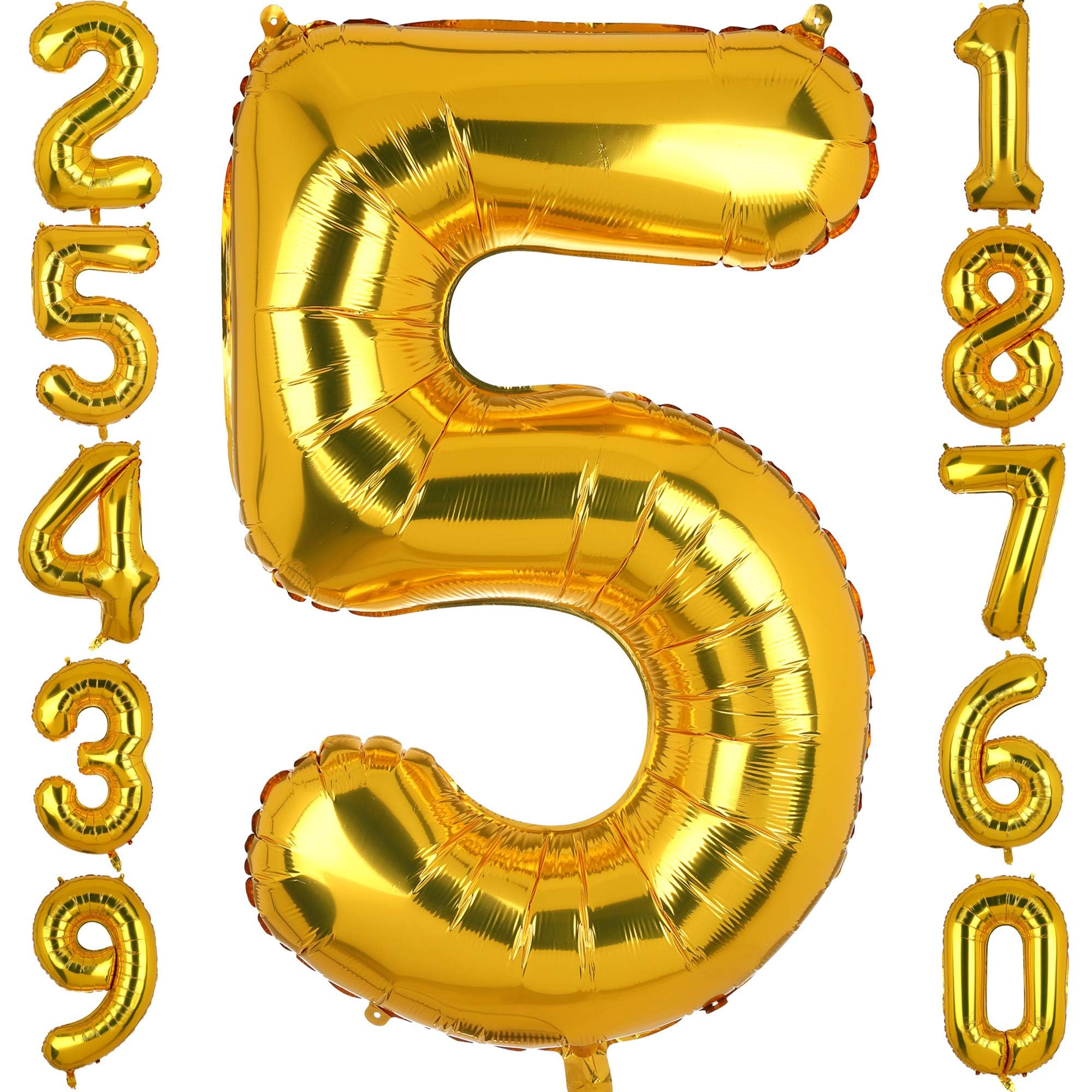 40 Inch Large Foil Number 5 Balloons Gold Big Mylar Helium Balloon Birthdays Party Decorations Supplies