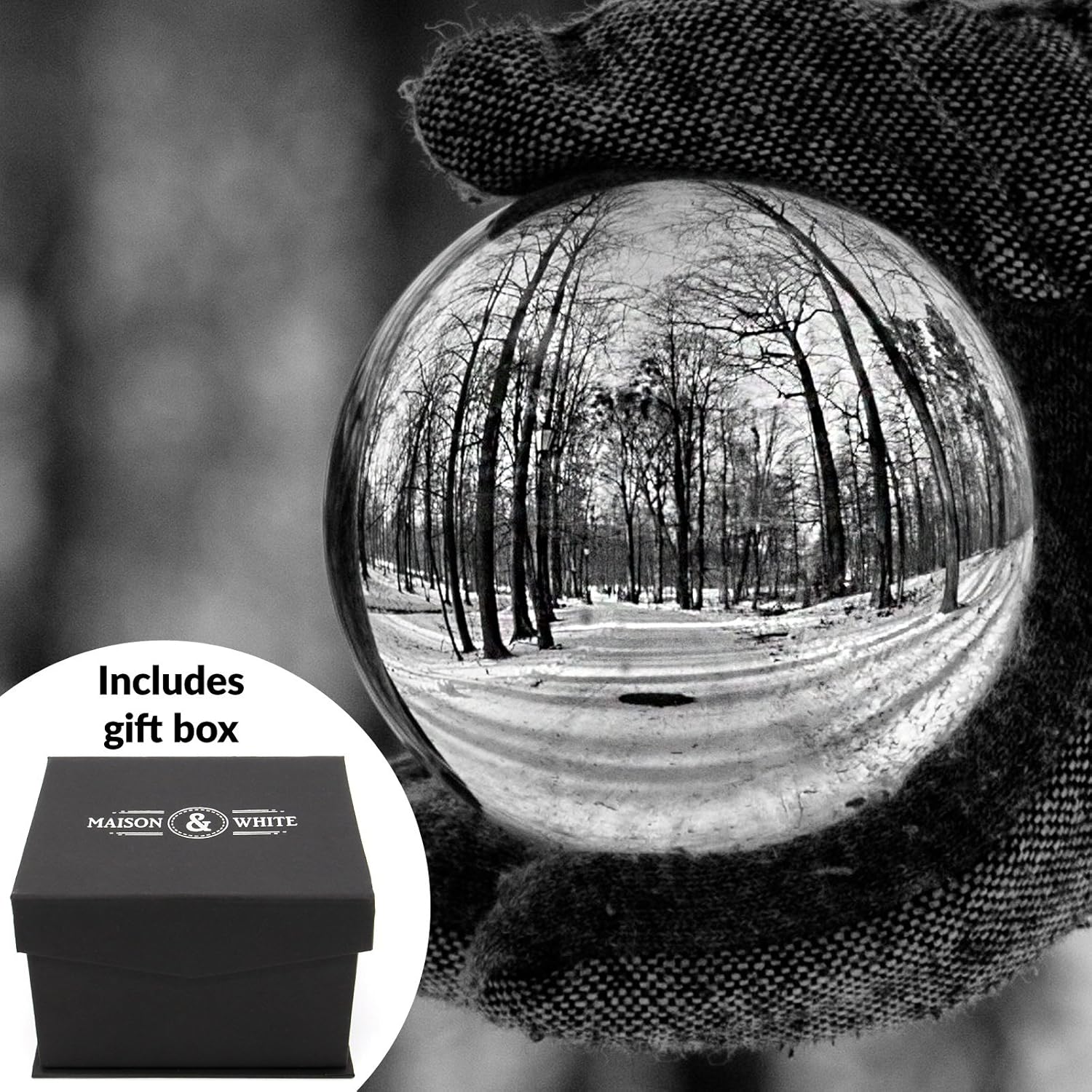 80 mm K9 Crystal Lens Ball, Clear Photo Sphere with Stand, Pouch, Box & Cleaning Cloth, For Mobile & DSLR Photography