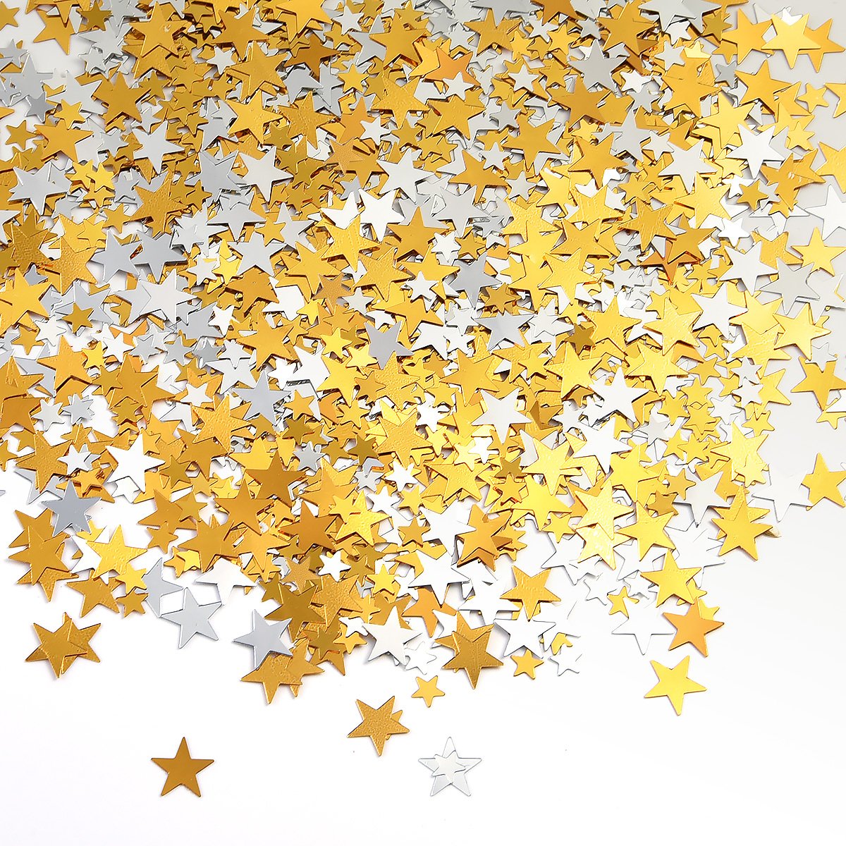 Fepito 80g Gold Silver Star Confetti Metallic Foil Stars Sequin Christmas Table Confetti for Wedding Party Decoration