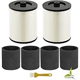 LVJUSEN 9 17816 Replacement Filter for Most Craftsman 5-32 Gal | for 5 Gal, 1992+ 6 Gal&amp; 1988+ 8/ 12/ 16/ 32 Gallon, Replace Red Stripe Shop vacuum Cartridge with 4x Foam Sleeve