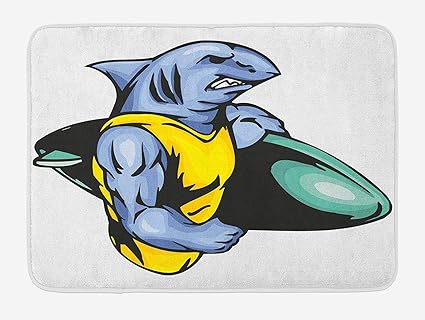 Amazon Com Shark Bath Mat Grumpy Surfer Shark With Muscled Body