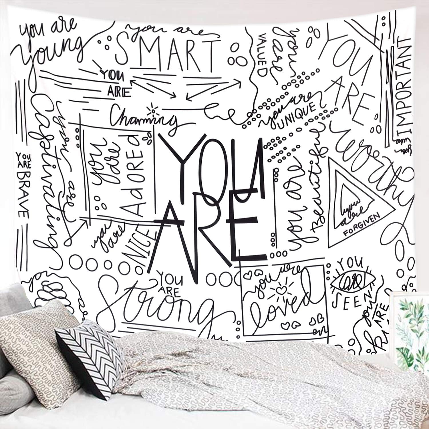 Miytal Quote You are Wall Tapestry, Inspirational Wall Art Positive Saying Wall Hanging White Wall Tapestry for Teen Bedroom Dorm - 59.1" x 80”