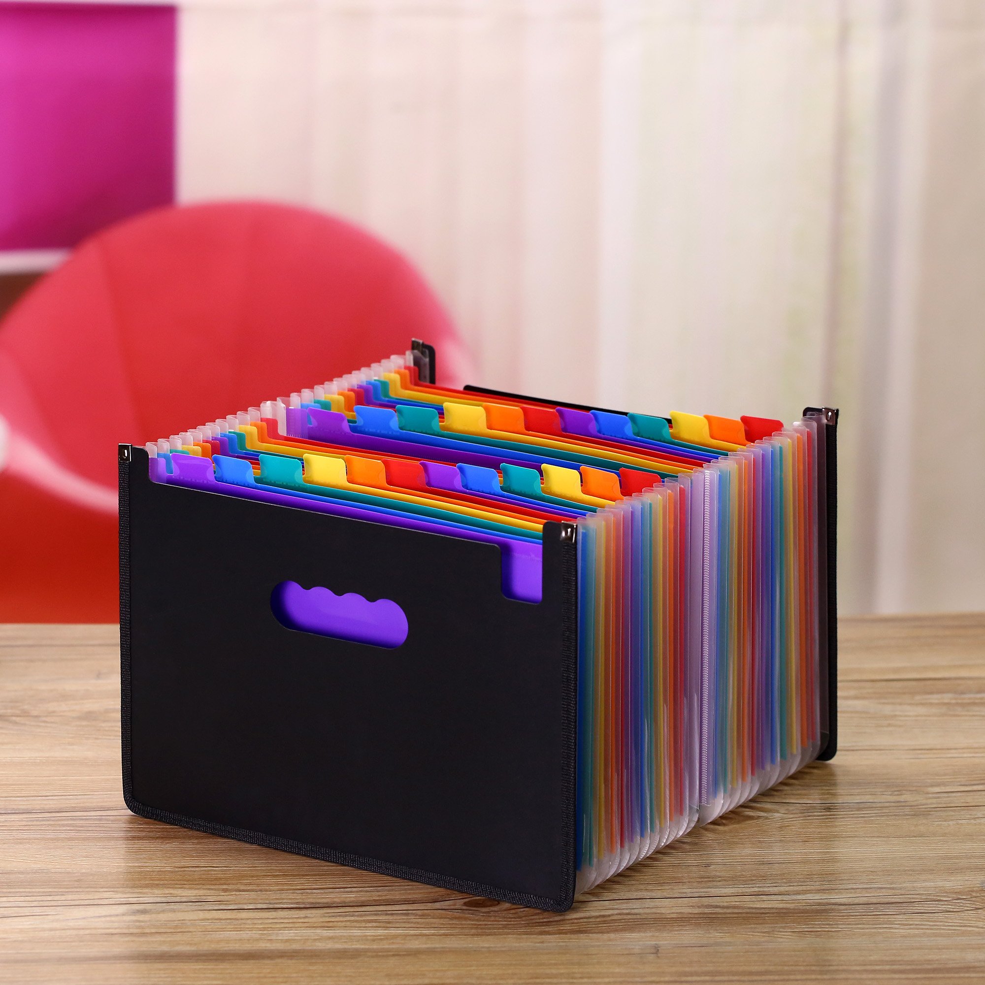 Expanding File Folder 24 Pockets, Multi-Color Accordion A4 Document Organizer with Expandable Wallet Stand – Works on Legal Size and Letter Size
